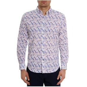 New Robert Graham Modern American Blue Hawaiian Linen Blend L/S Button Shirt Med